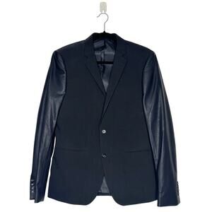Lindbergh Faux Leather Sleeve Blazer Jacket Men's Black Size 38R